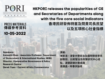 香港民研發佈特首及問責司長民望以及五項核心社會指標 (2022-05-10)